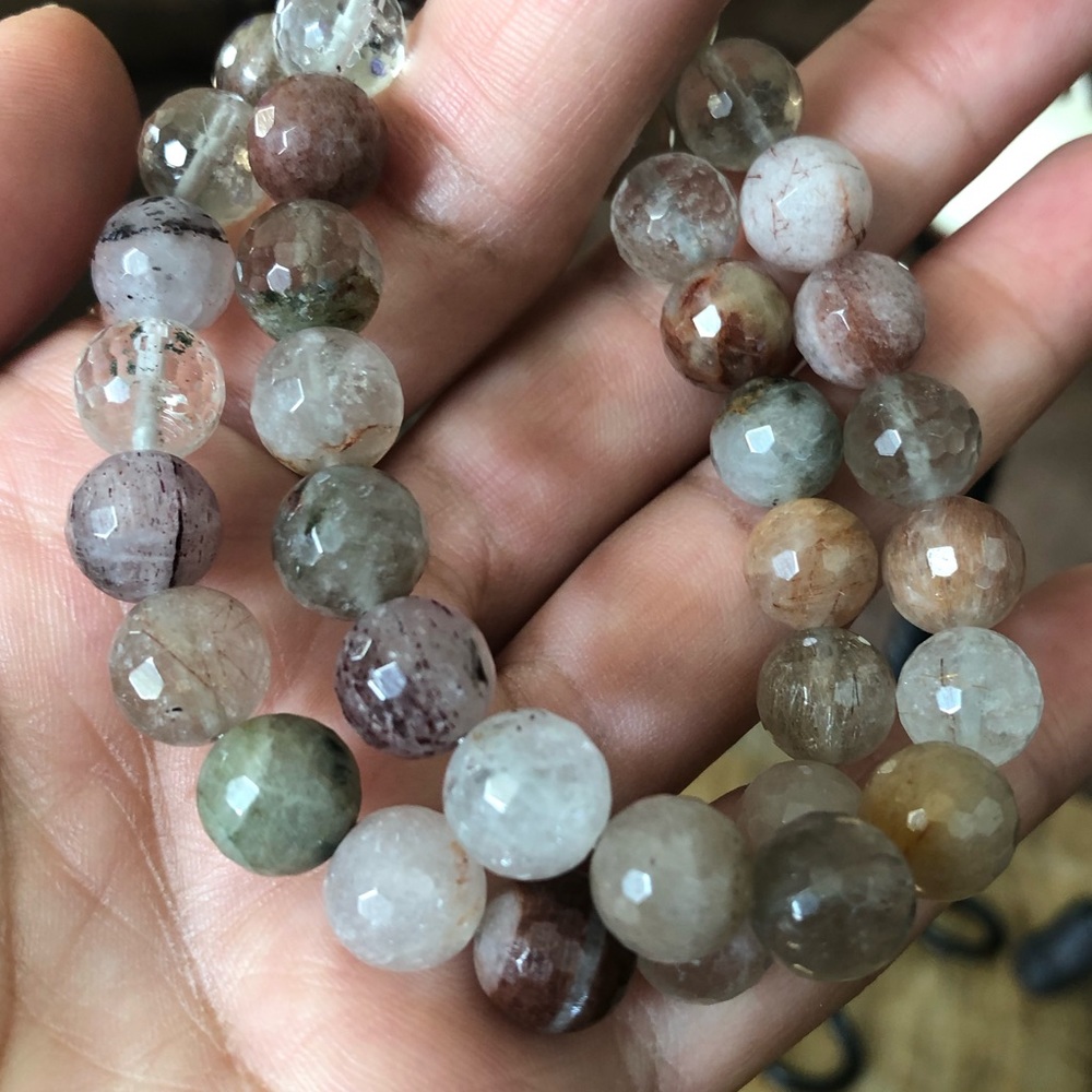Faceted multi-color rutilated Quartz bracelets
